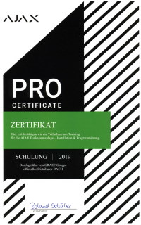 AJAX Pro Zertifikat 2019 - Ajax Alarmanlagen Berlin Brandenburg